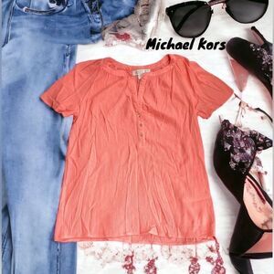 MICHAEL KORS CORAL SHORT SLEEVE TOP BLOUSE CRINKLE SIZE MEDIUM